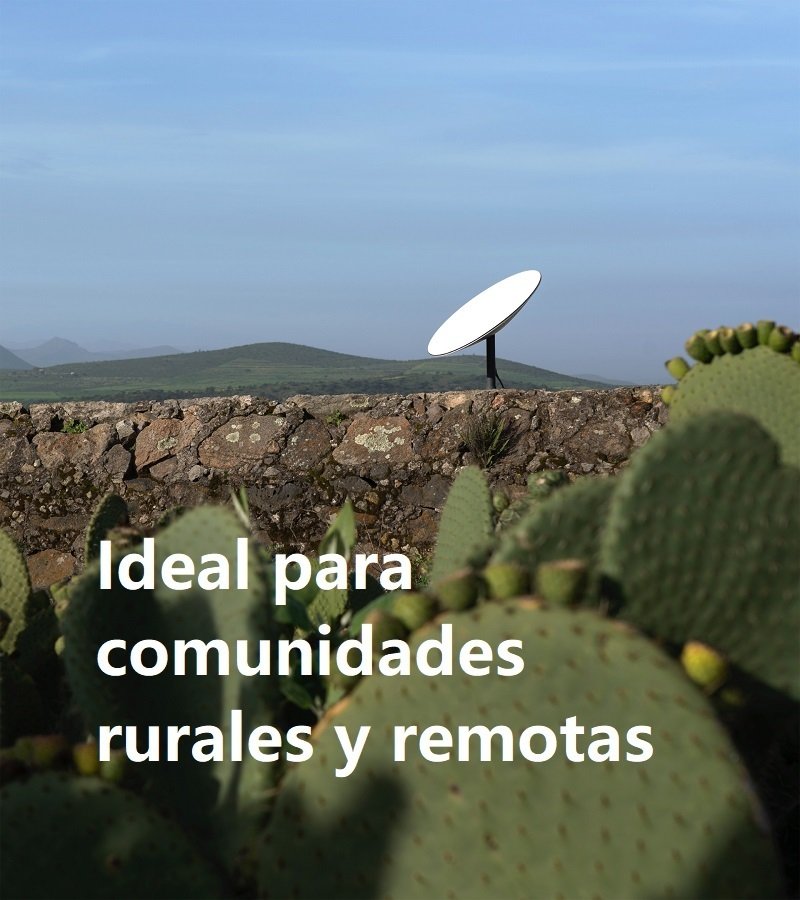 Zona rural con cactus y una antena de internet satelital en México